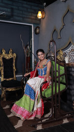 White Cotton Flared Lehenga With Mirror and Zari Work — view 4