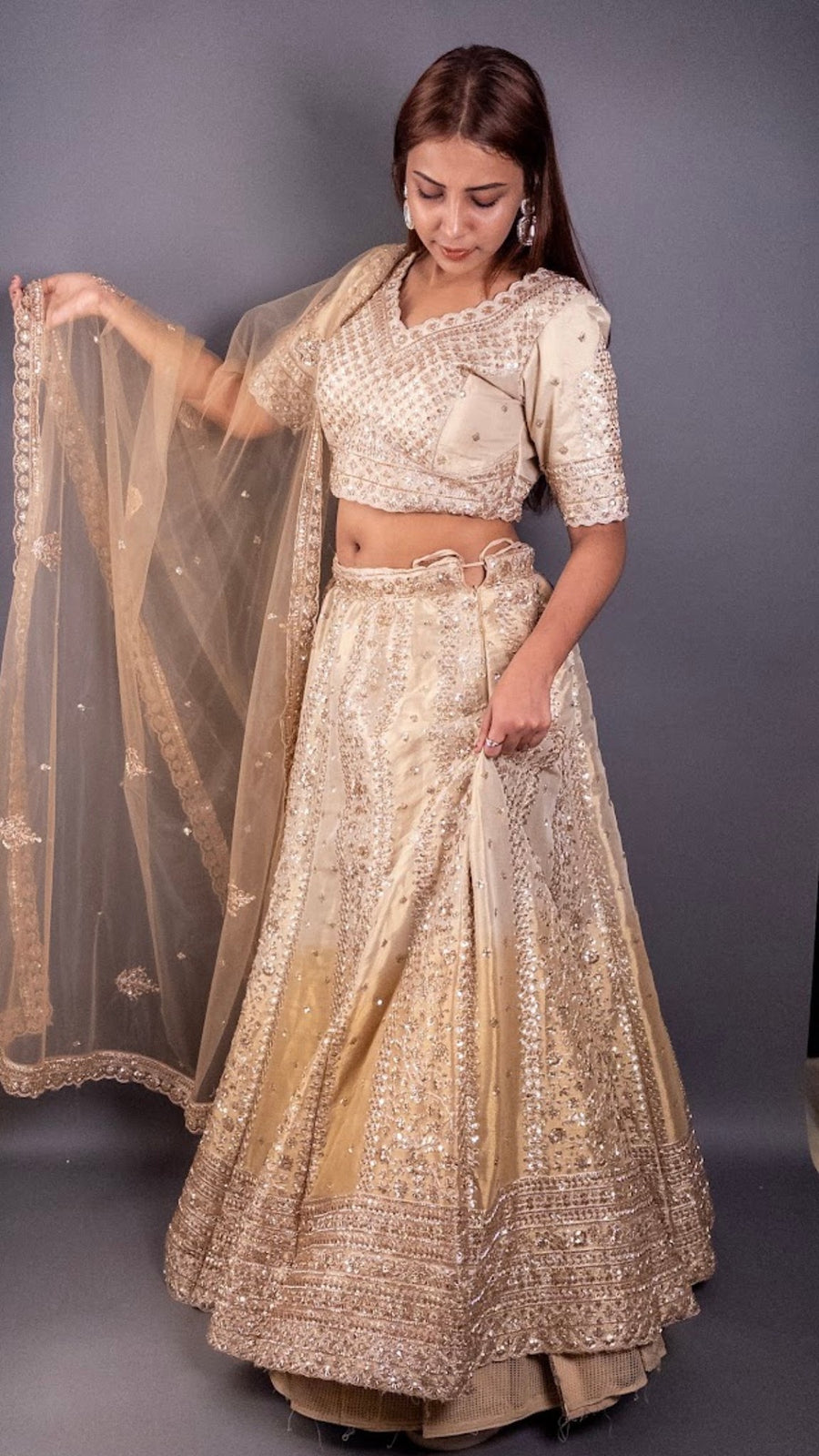 Golden Net Lehenga With Stone and Cutdana Work — blouse detail