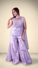 Lilac Raw Silk Mirror Zardozi Palazzo Suit Set — view 4