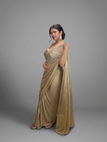Gold Shimmer Tissue Pre-Draped Saree With Sequin Blouse — view 4