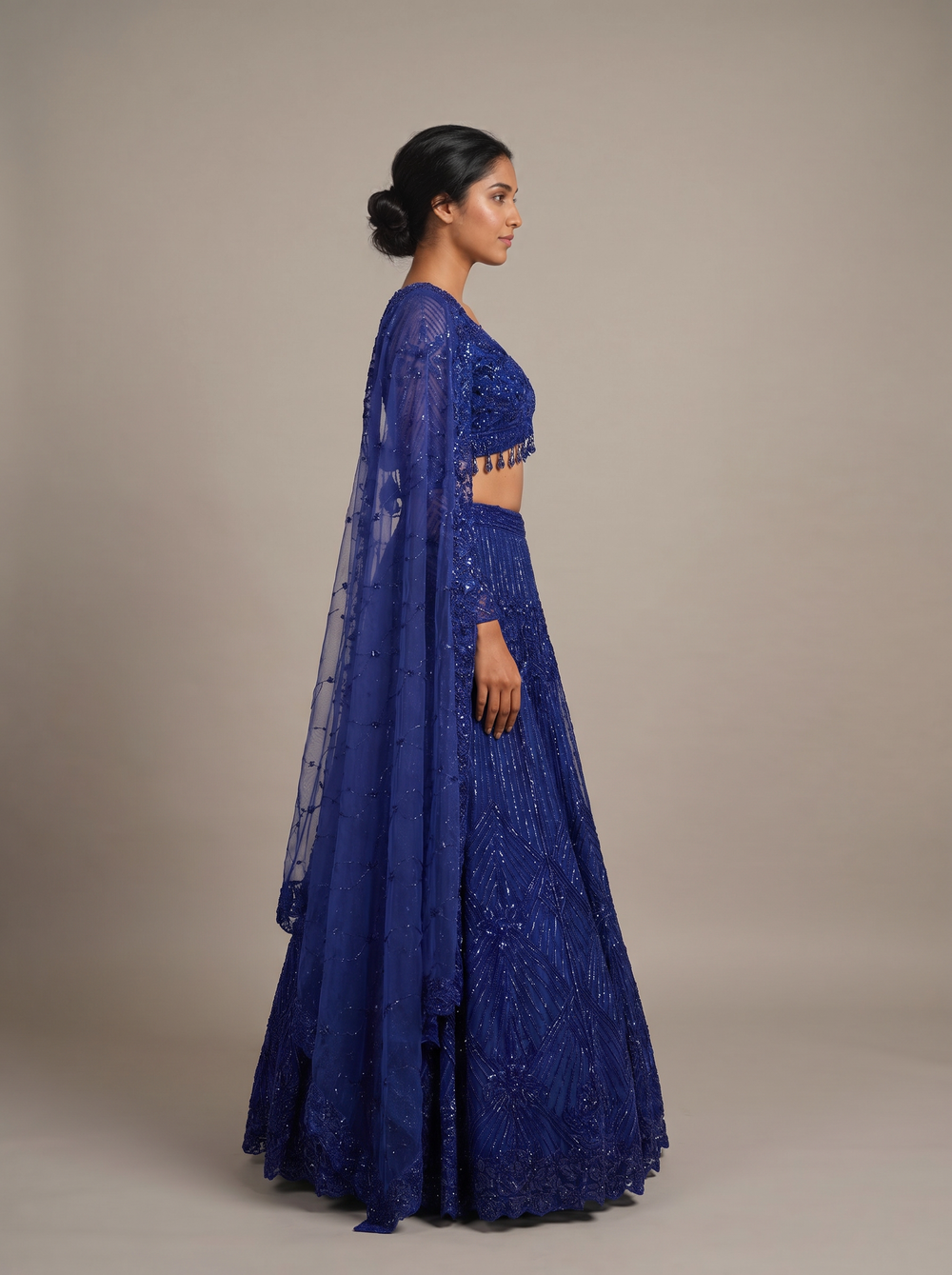 Neelambari Royal Blue Beaded Net Lehenga