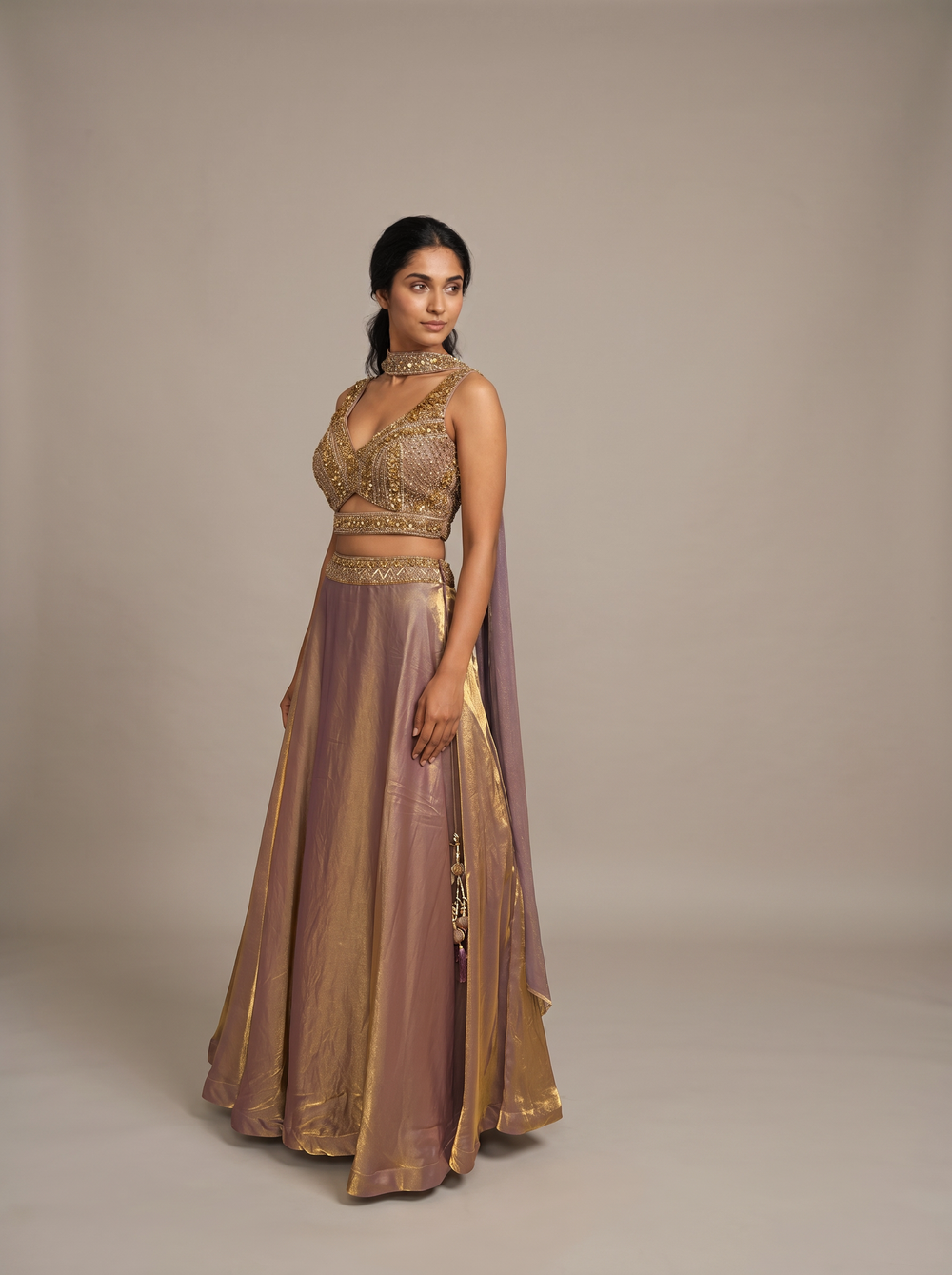 Antique Copper Shimmer Tissue Lehenga Set