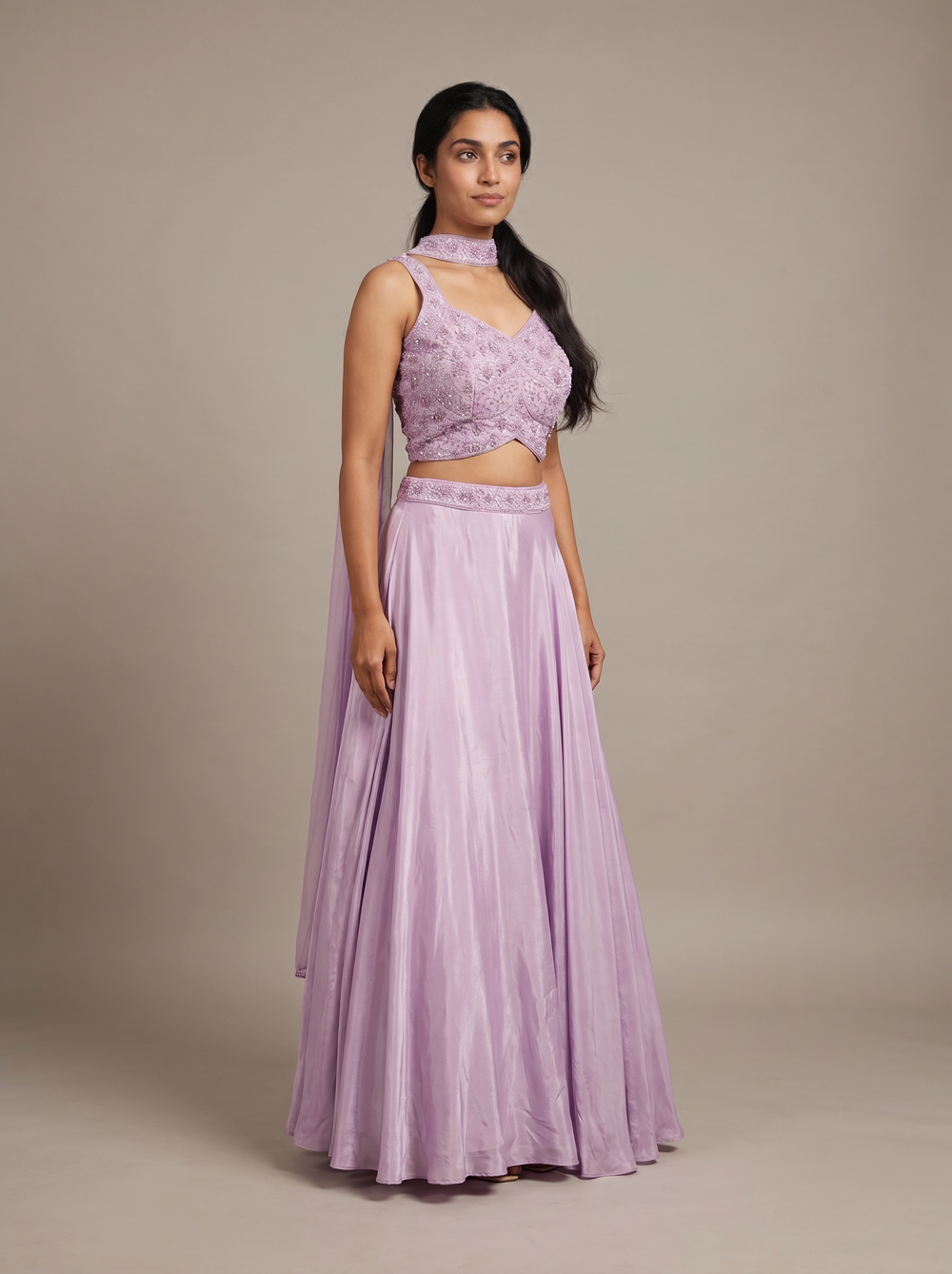 Sakura Baby Pink Beaded Kali Lehenga Set