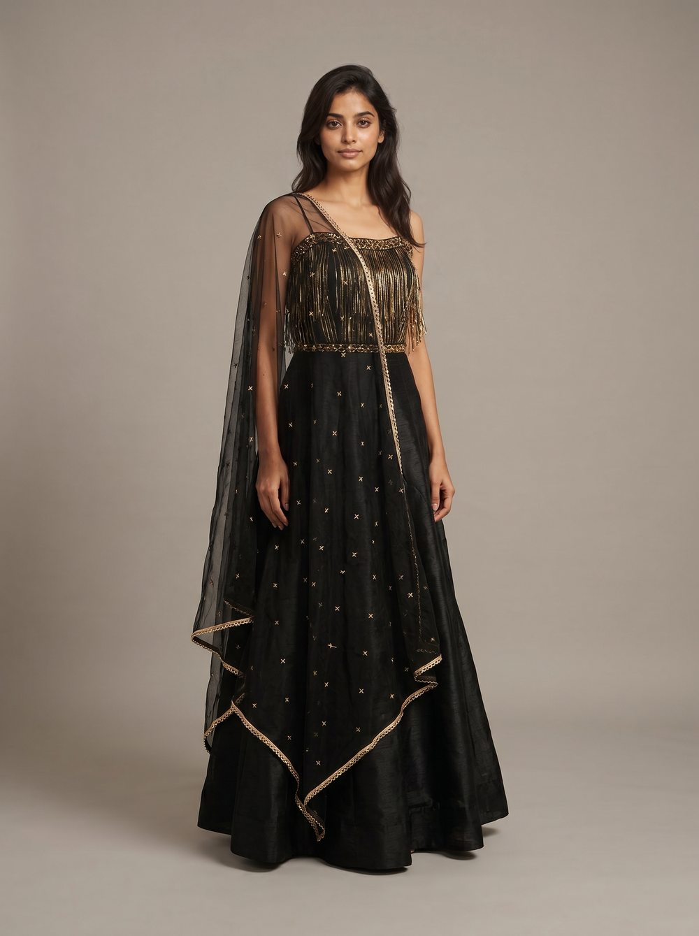 Noctis Black Raw Silk Mermaid Lehenga Set