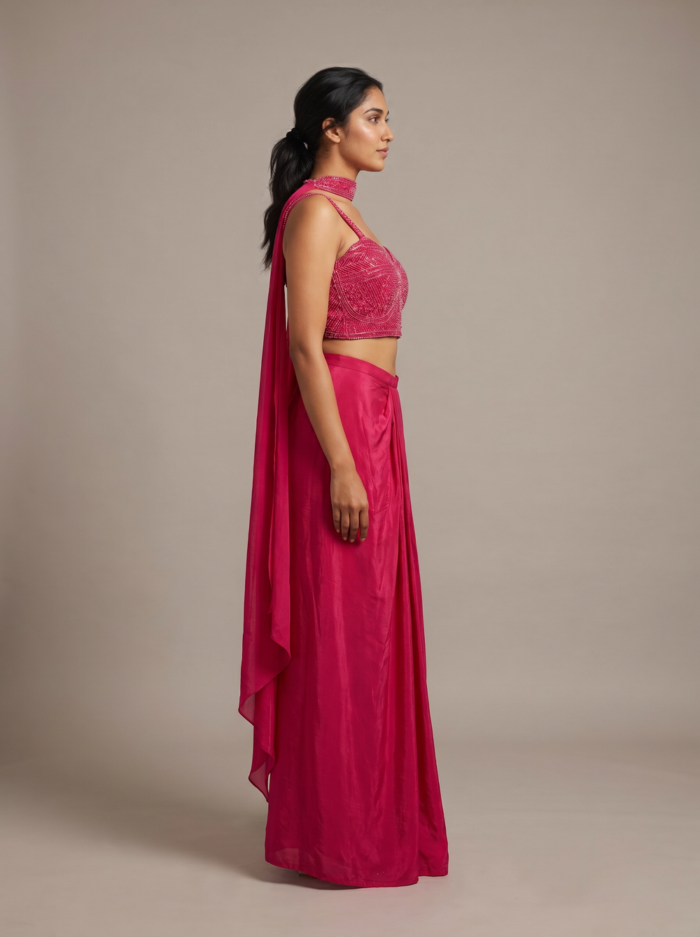 Gulaal Hot Pink Beaded Dhoti Set