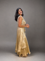 Off White Shimmer Tissue Embroidered Cape Sharara Set — view 3