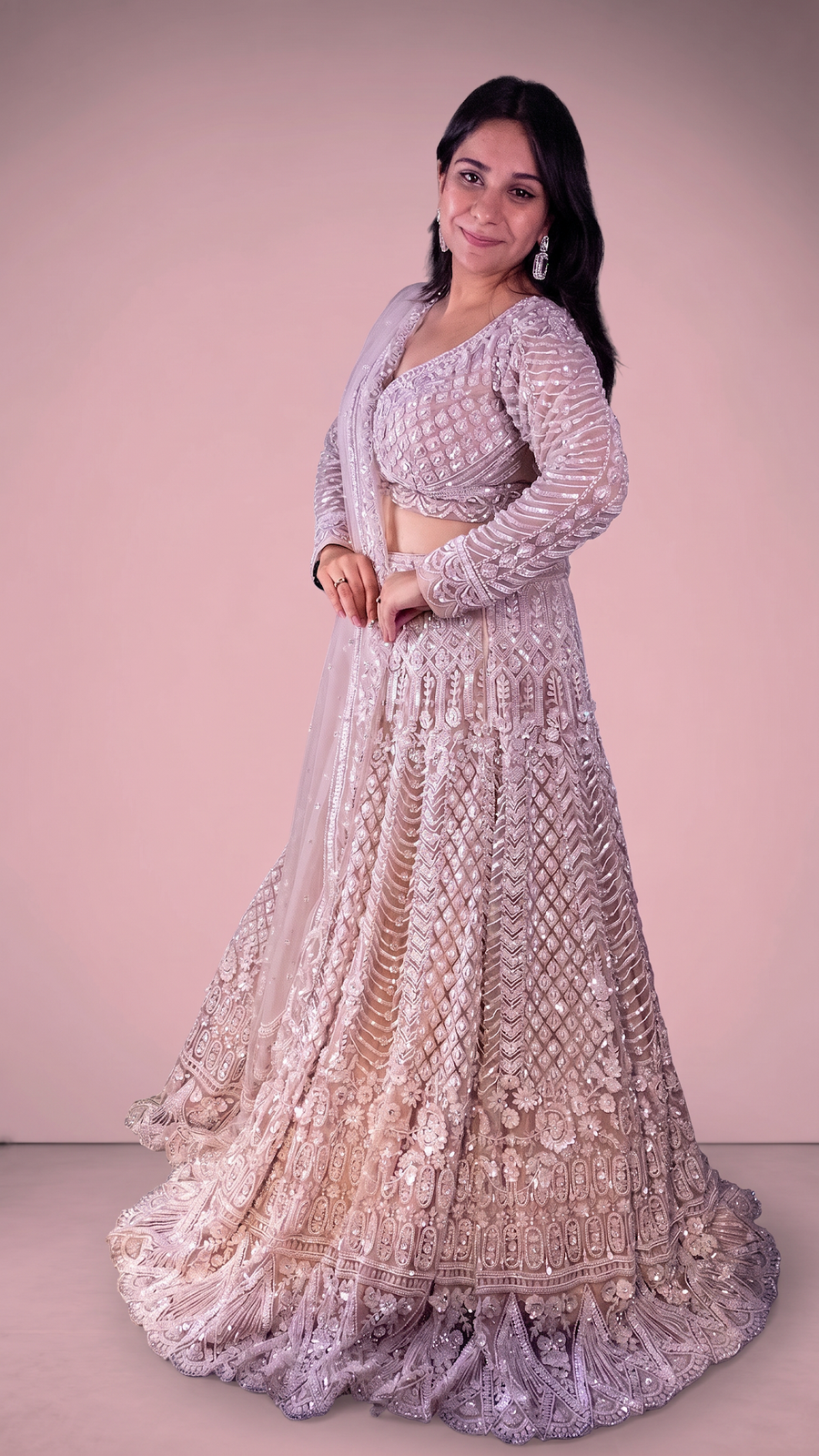 Blush Pink Net Lehenga With Cutdana and Sequin Work — blouse detail