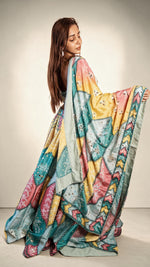 Multicolour Raw Silk Kali Lehenga With Pearl Bustier — view 3