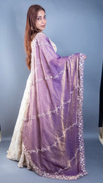 Ivory Net Lehenga With Lavender Tissue Dupatta — view 3
