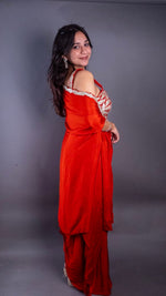 Orange Crepe Skirt Set With Zari Bustier and Cape — view 3