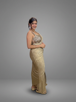 Gold Shimmer Tissue Pre-Draped Saree With Sequin Blouse — view 3