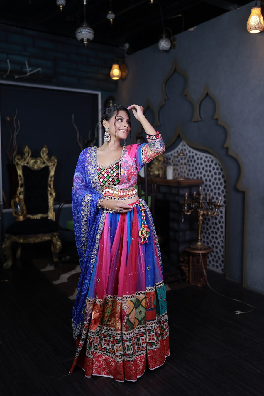 Pink Multicolour Cotton Kali Lehenga With Bandhani Dupatta — fabric detail