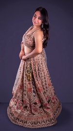Off-White Shimmer Silk Kali Lehenga With Zari Thread Work — view 3