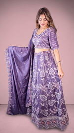 Purple Tissue Shimmer Lehenga With Zari Thread Work — view 3