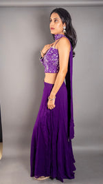 Purple Crepe One-Shoulder Palazzo Suit Set — view 3