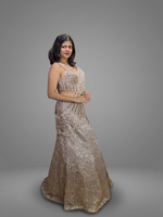 Champagne Silver Sequin Corset Lehenga With Georgette Drape — view 3