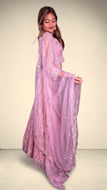 Baby Pink Net Kali Lehenga With Beads and Cutdana — view 3