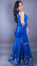 Cobalt Blue Crepe Lehenga With Sequin and Katdana Work — view 3
