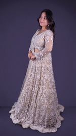 Ivory Net Flared Lehenga With Zari and Cutdana Florals — view 3