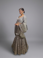 Grey Net Fishtail Lehenga With Sequin and Cutdana Work — view 3