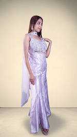 Lilac Raw Silk Mirror Zardozi Palazzo Suit Set — view 3