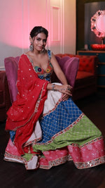White Cotton Flared Lehenga With Mirror and Zari Work — view 3