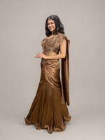 Copper Shimmer Velvet Draped Mermaid Lehenga Set — view 3