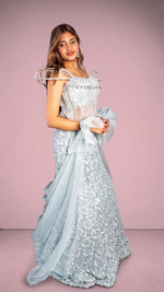 Pearl Blue Sequin Mermaid Lehenga With Corset Bodice — view 3