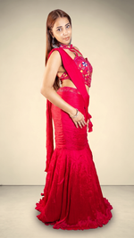 Hot Pink Crepe Mermaid Lehenga With Beaded Blouse — view 3