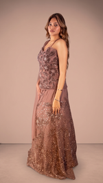 Nude Brown Cord-Embroidered Mermaid Lehenga Set — view 3