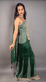 Forest Green Chinnon Palazzo Set With Sequin Bodice — view 3