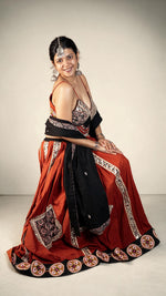 Rust Cotton Flared Kali Lehenga With Mirror Work — view 3