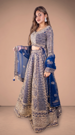Sapphire Blue Net Lehenga With Mirror Work — view 3