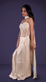 White Crepe Corset Blouse and Pleated Skirt Set — view 3