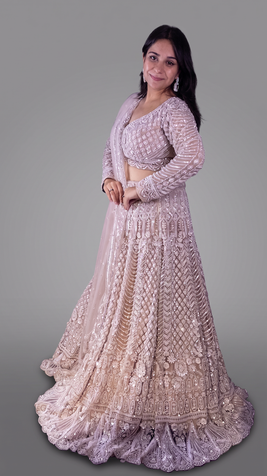 Blush Pink Net Lehenga With Zari and Cutdana Work — blouse detail