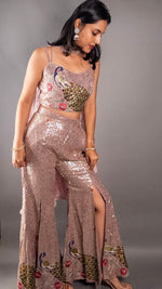 Rose Gold Peacock Embroidered Georgette Sharara Set — view 3