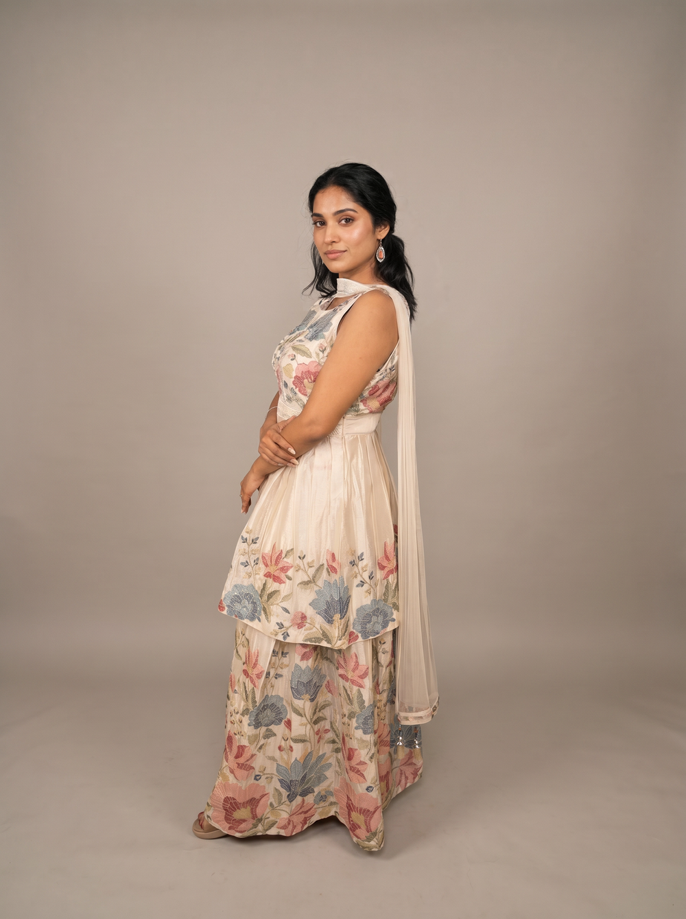 Aangan Ivory Chinon Floral Palazzo Suit