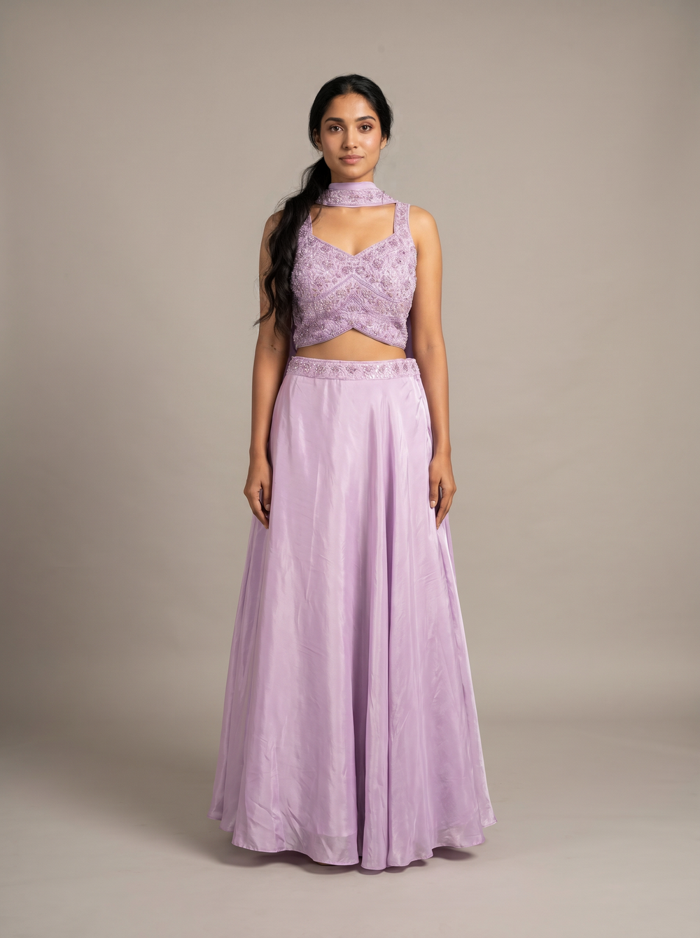 Sakura Baby Pink Beaded Kali Lehenga Set