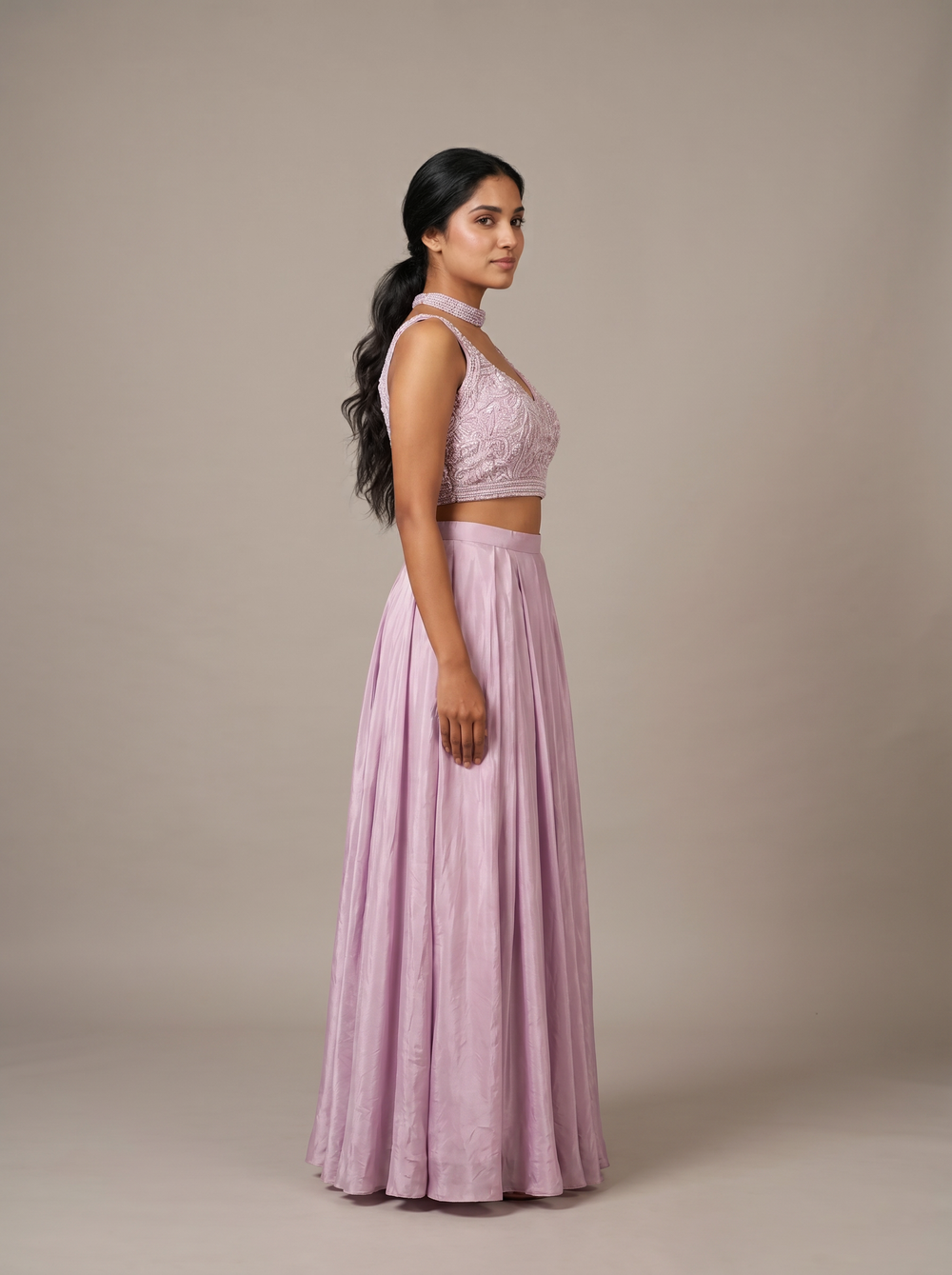Mauve Pearl Beadwork Dhoti Drape Set