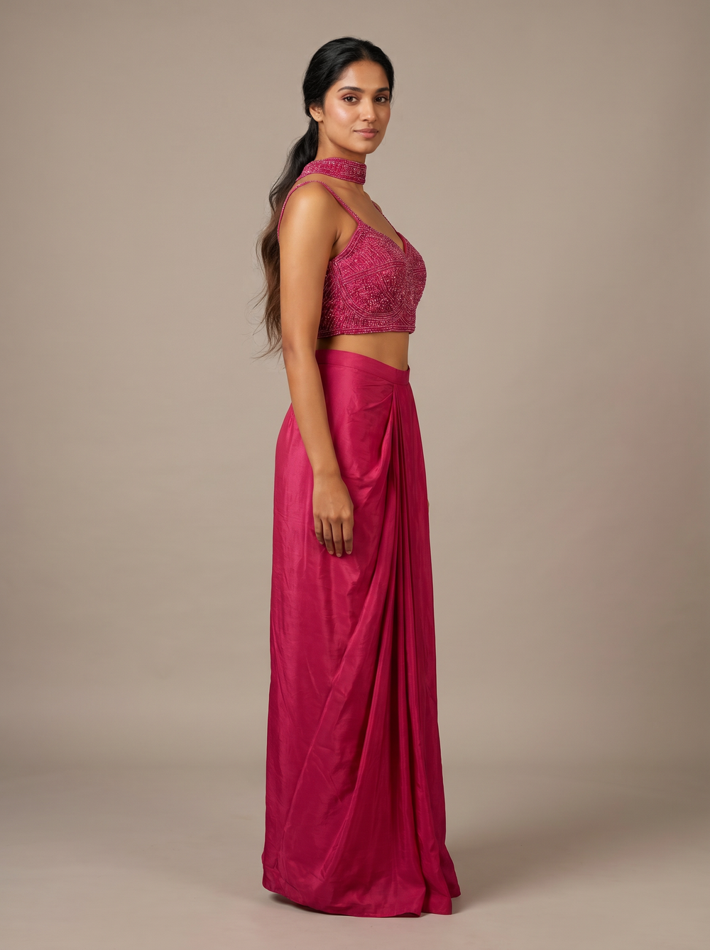 Gulaal Hot Pink Beaded Dhoti Set