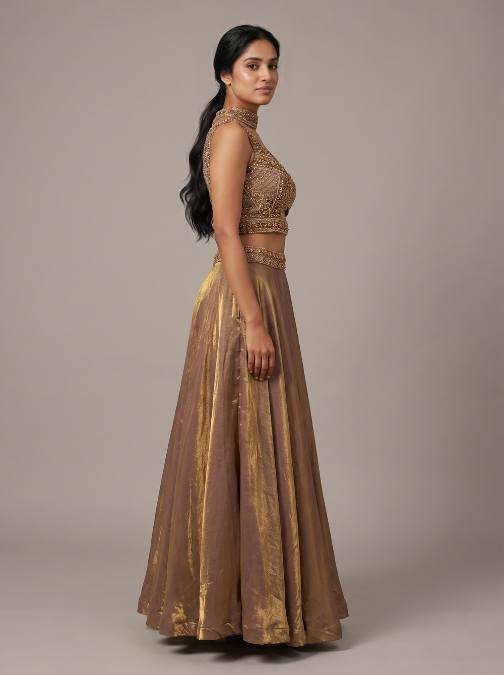 Antique Copper Shimmer Tissue Lehenga Set